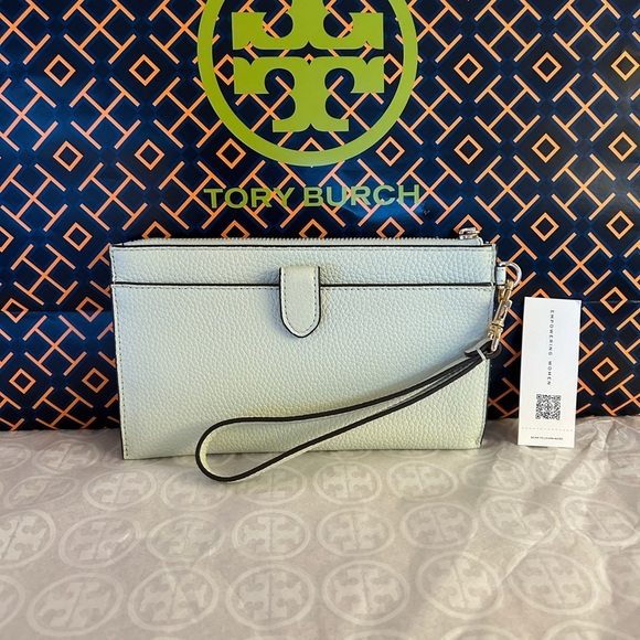 Tory Burch Chelsea Wristlet Bag Meadow Mist Green Gold - Picture 2 of 8